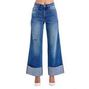 NEW JUDY BLUE high waist retro wide leg jeans with cuff in medium wash